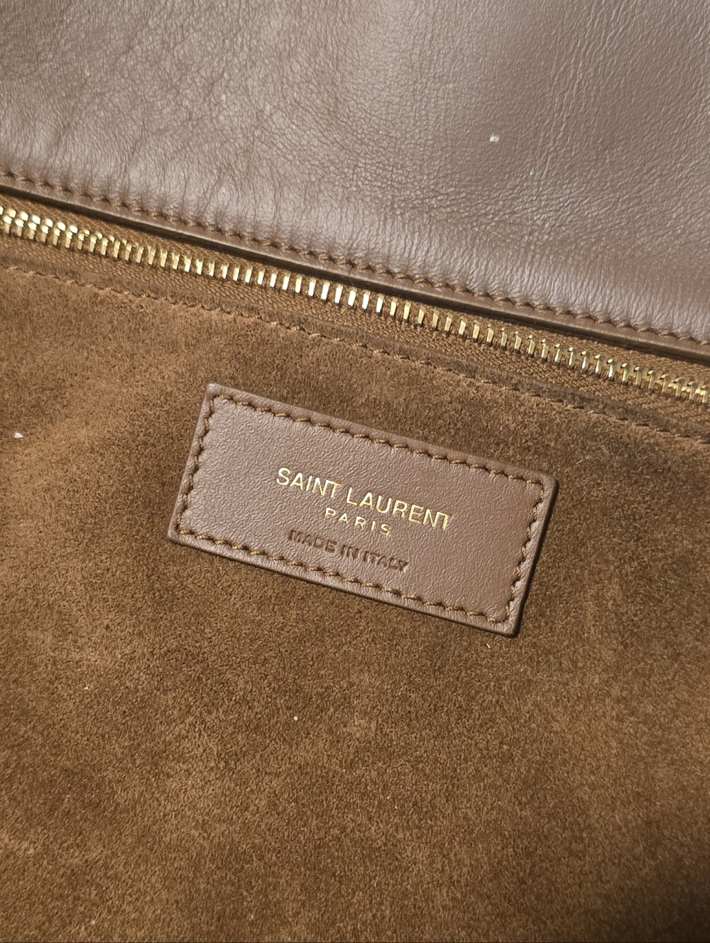 Saint Laurent Brown Suede Tote with Gold YSL Logo - Picture 6 of 9